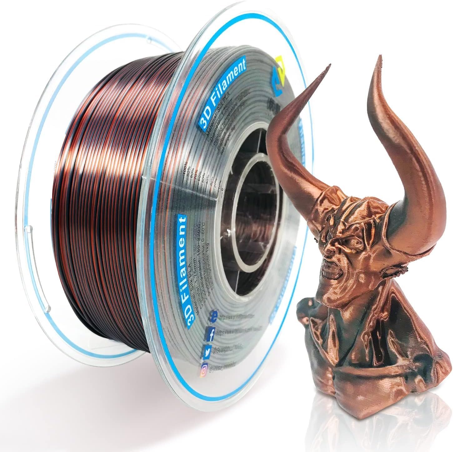 YOUSU Dual Color Silk PLA Filament, Silk Silver Copper 3D Printer Filament 1.75m...