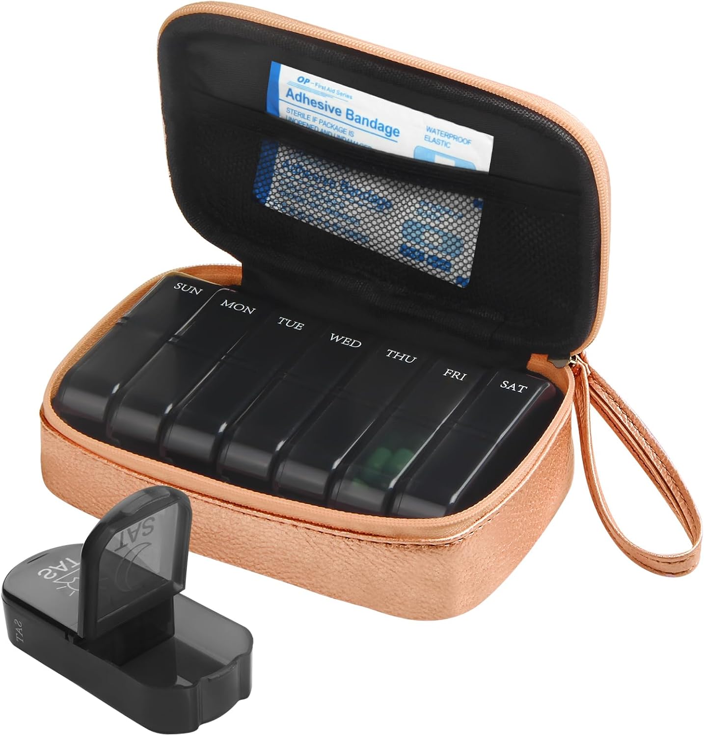 Pill Box 7 Day 2 Times a Day Weekly Pill Organiser with Portable Zipper PU Leath...