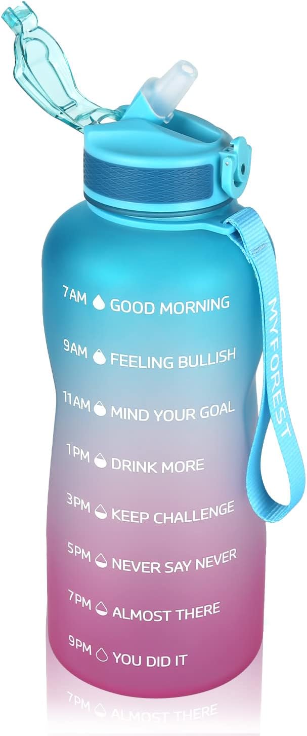 MYFOREST Water Bottle, Large Spout for Gulp/Removable Straw for Sip, Anti-Scratc...