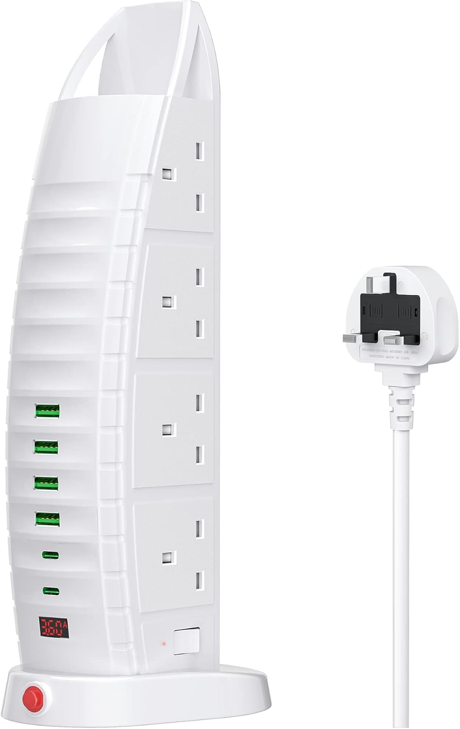 Extension Lead with USB, Tower Extension Cord 8 Way Outlets 6 USB (2 Type C and...