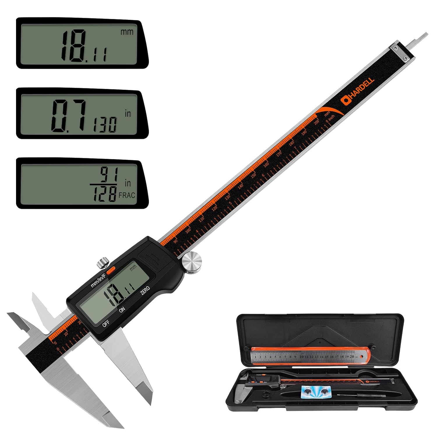 HARDELL Digital Caliper, 0-8 Inch Measuring Tool Large LCD Screen,Stainless Stee...