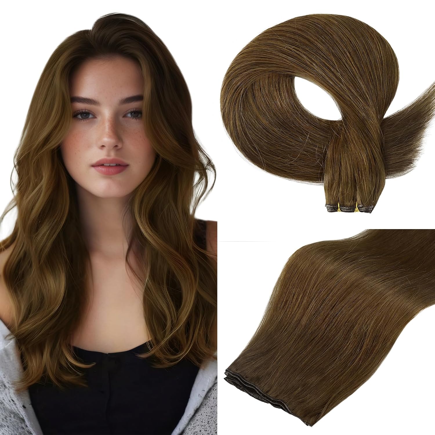 Special Full Shine 22 Inch Human Hair Weft, Fashion-Forward Hand Tied Hair Exten...
