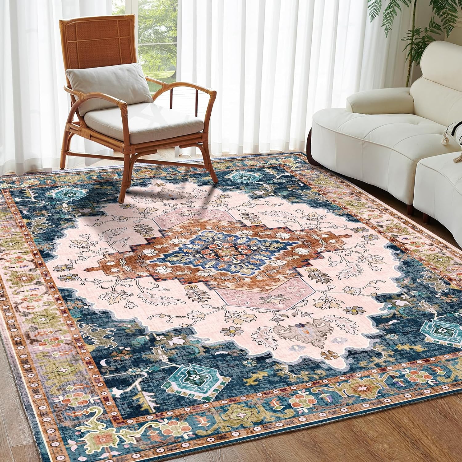 ROCYJULIN 9x12 Area Rugs for Living Room, Low-Pile Faux Wool 9 x 12 Area Rug for...