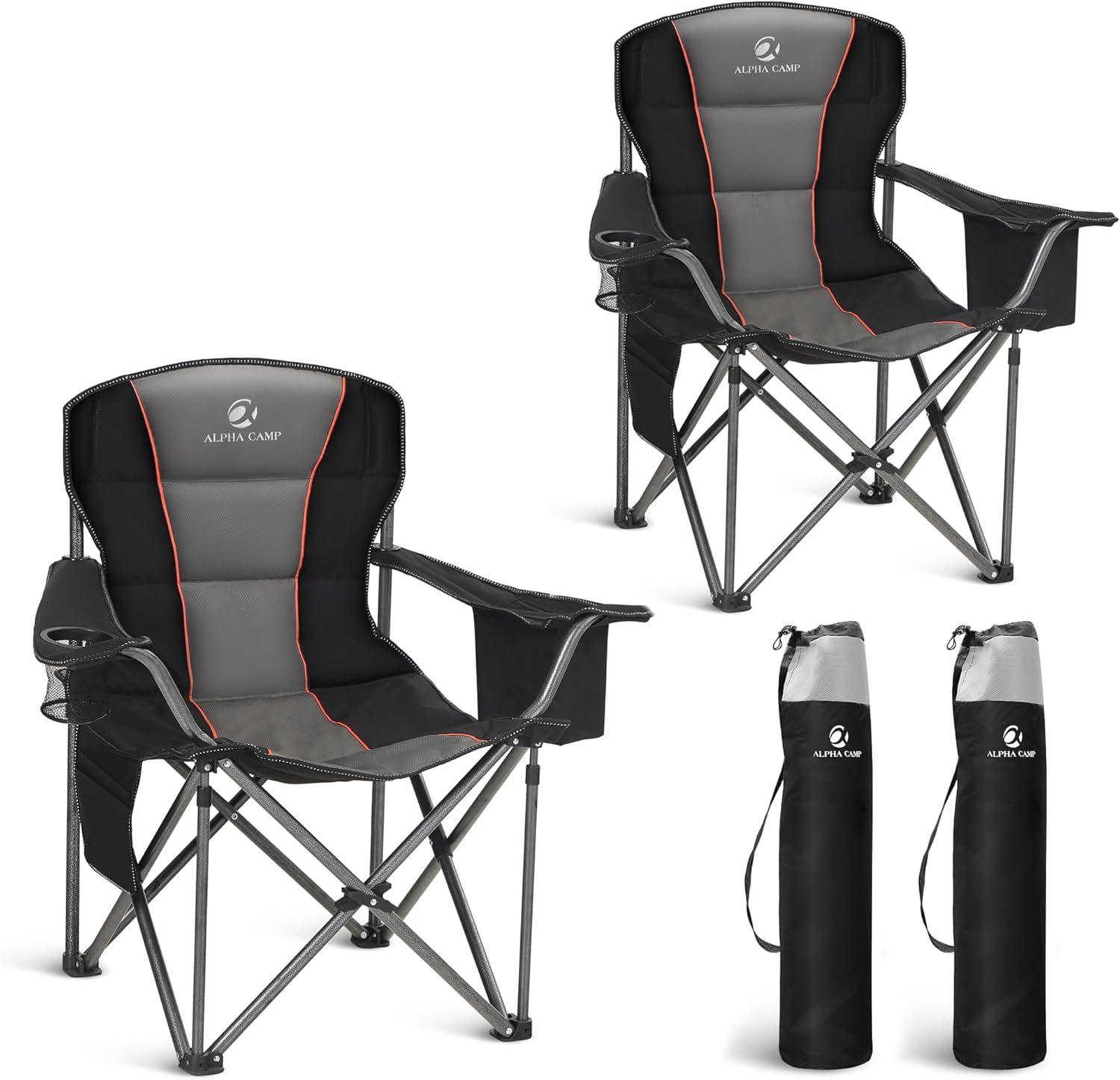LET'S CAMP Folding Camping Chair Oversized Heavy Duty Padded Outdoor Chair with...