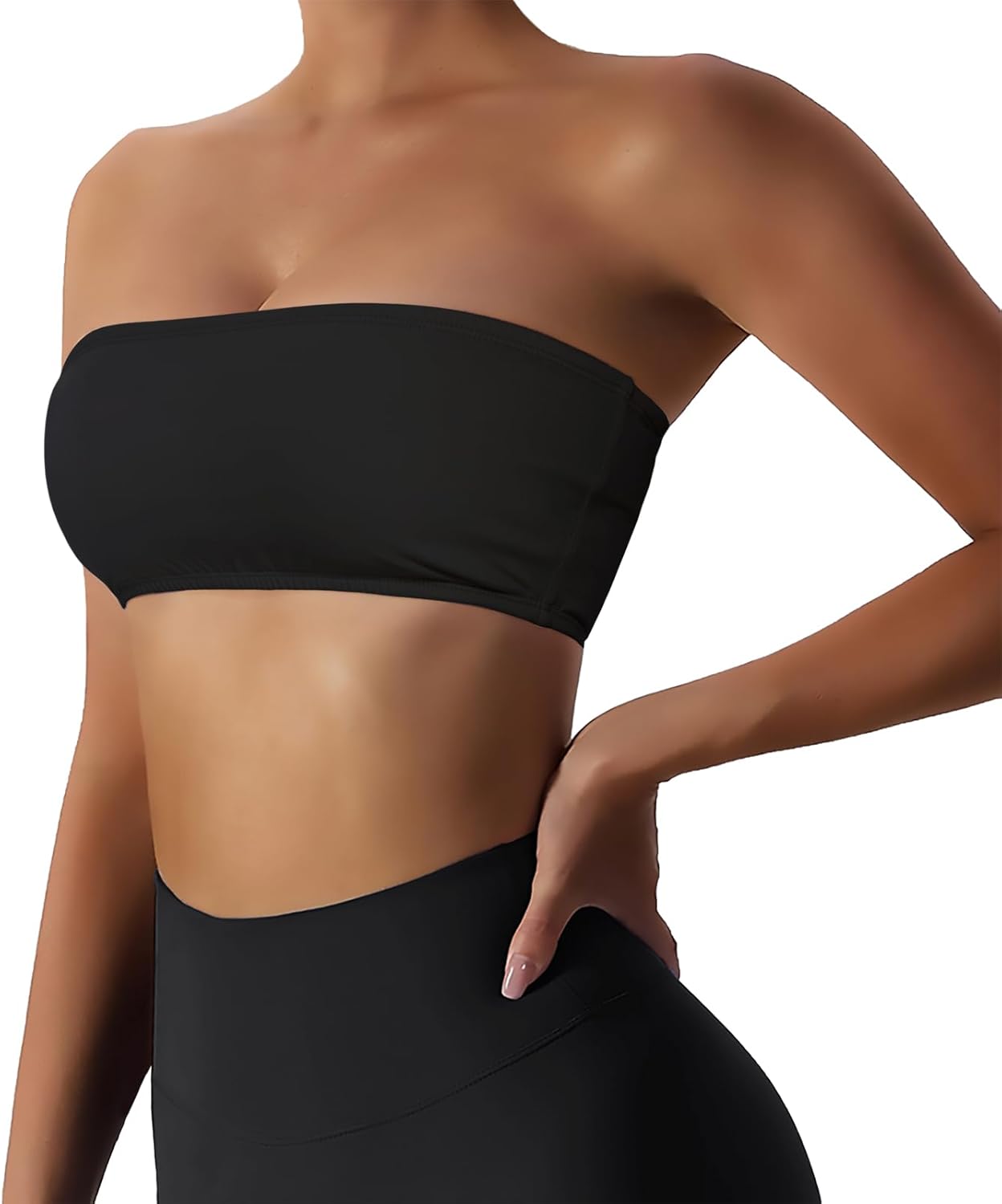 Women’s Padded Bandeau Sports Tube Top Bra Strapless Wireless Solid Seamless Yog...