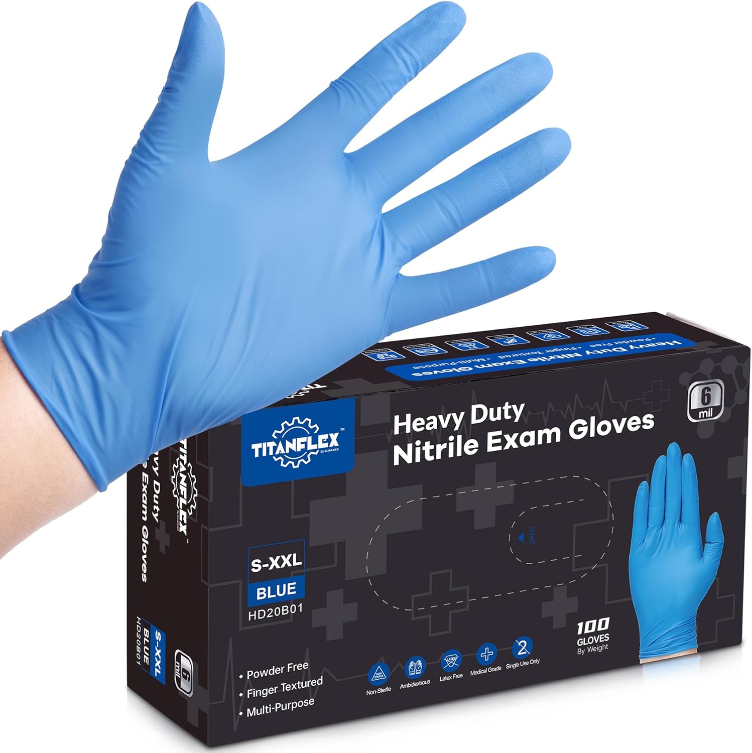 TitanFlex Disposable Nitrile Gloves 6 mil Blue Heavy Duty Disposable Gloves, Coo...