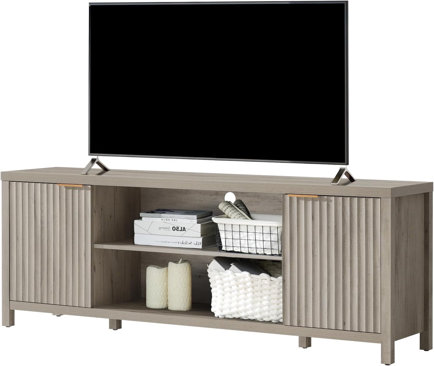 Fluted TV Stands for Living Room, Heavy Duty Entertainment Center with Storage,...