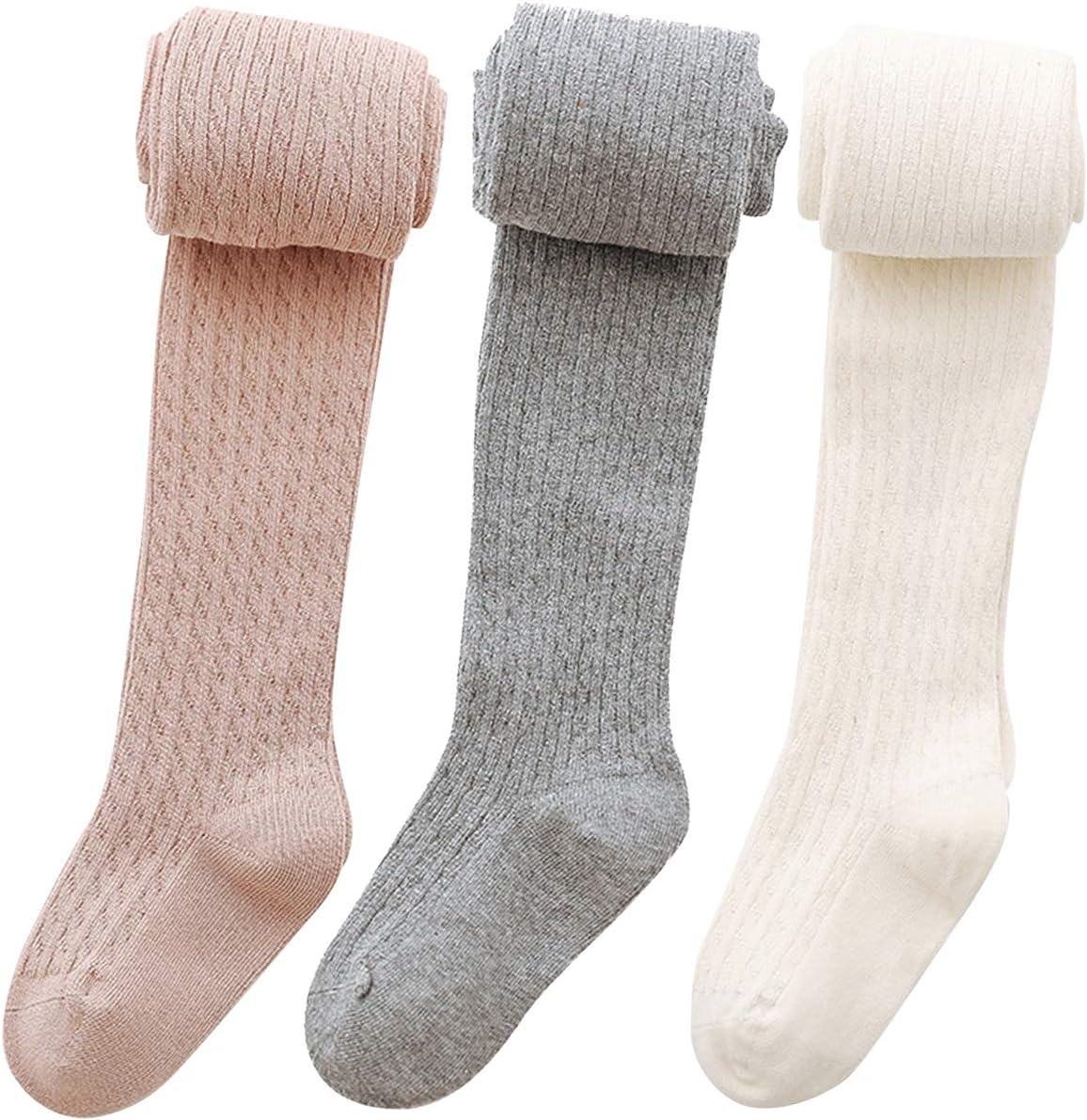 vanberfia Baby Girls Tights Cable Knit Leggings Stockings 3 Pack Pantyhose Infan...