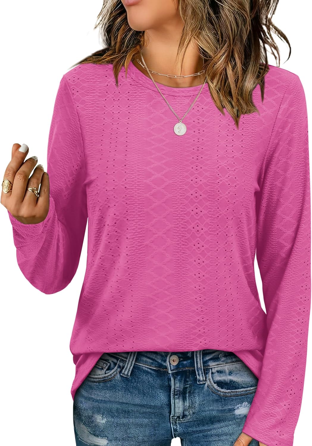 Aokosor Womens Long Sleeve T Shirts Fall Fashion Tops Comfy Basic Tees Plain Tsh...