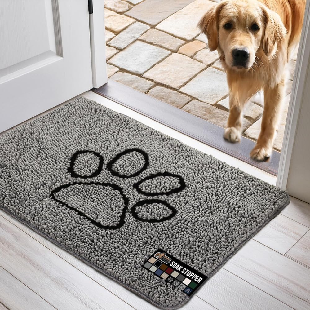 Gorilla Grip Soak Stopper Washable Chenille Dog Doormat, 36x24, Muddy Paws, Dogs...