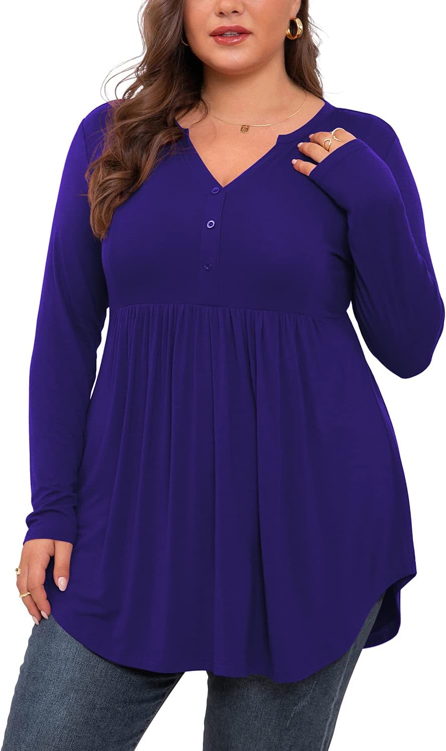 SHIJIALI Women's Plus Size, Unique Henley Shirts V Neck, Special Button Tunic To...