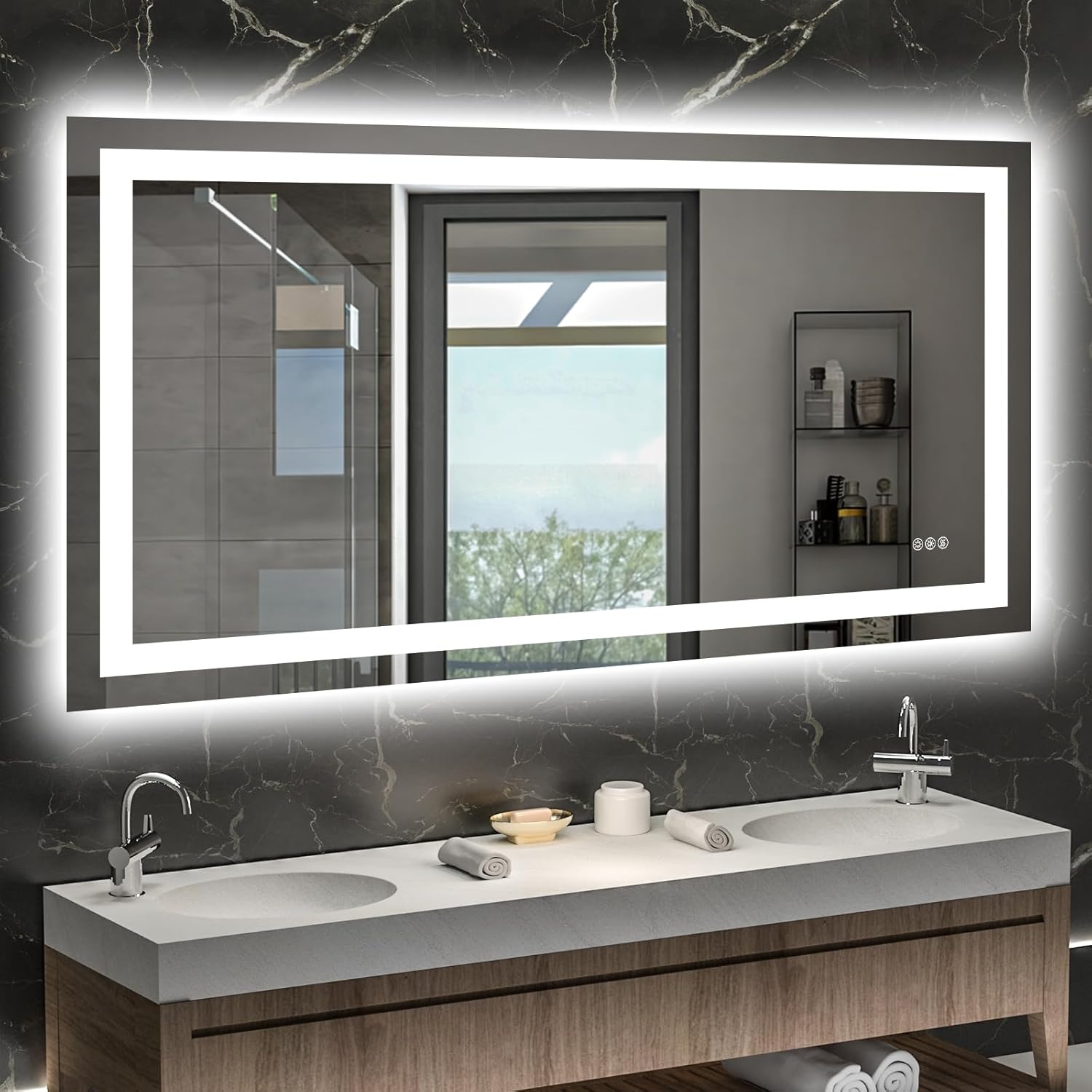 LED Bathroom Mirror with Lights 55"x 30" Wall Vanity LED Mirror Stepless Dimmabl...