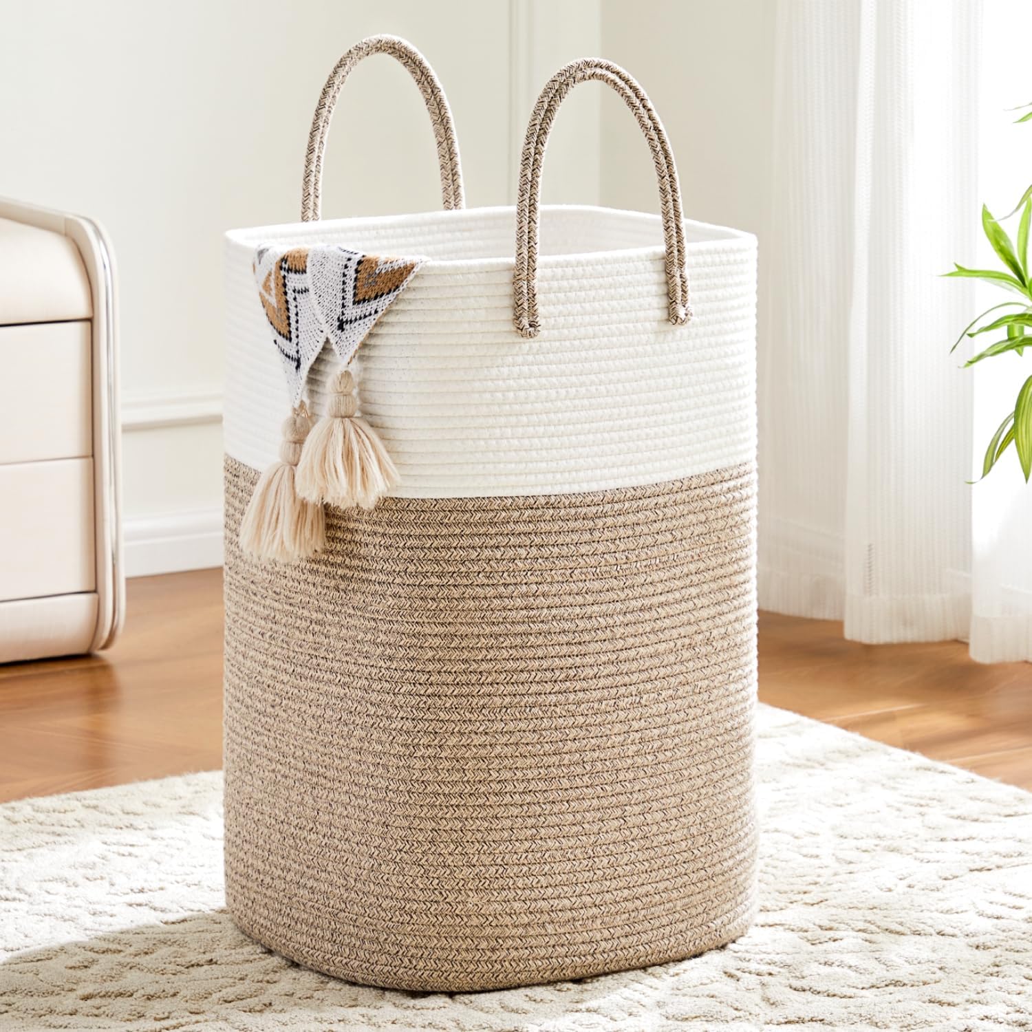 Laundry Basket,Woven Cotton Rope Laundry Hamper,60L Versatile Storage for Dirty...