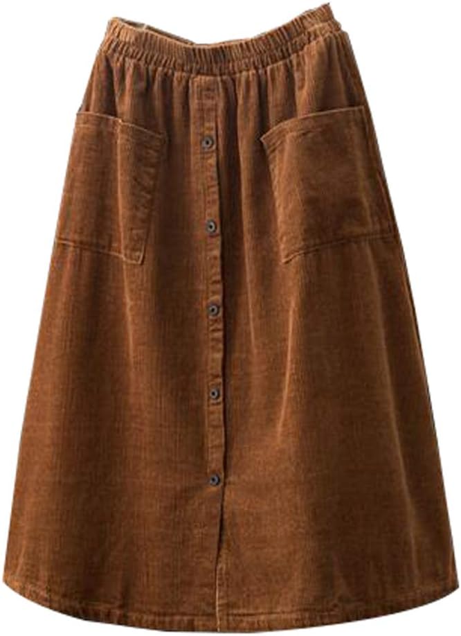 Minibee Women's Skirt, Special Corduroy Midi Skirt, Unique Front Split Skirt wit...