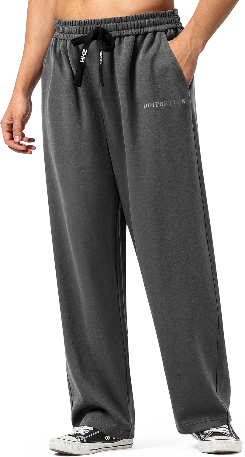 HHZ Men's Cotton Loose Fit Sweapants Baggy Yoga Gym Workout Pants with Pockets O...