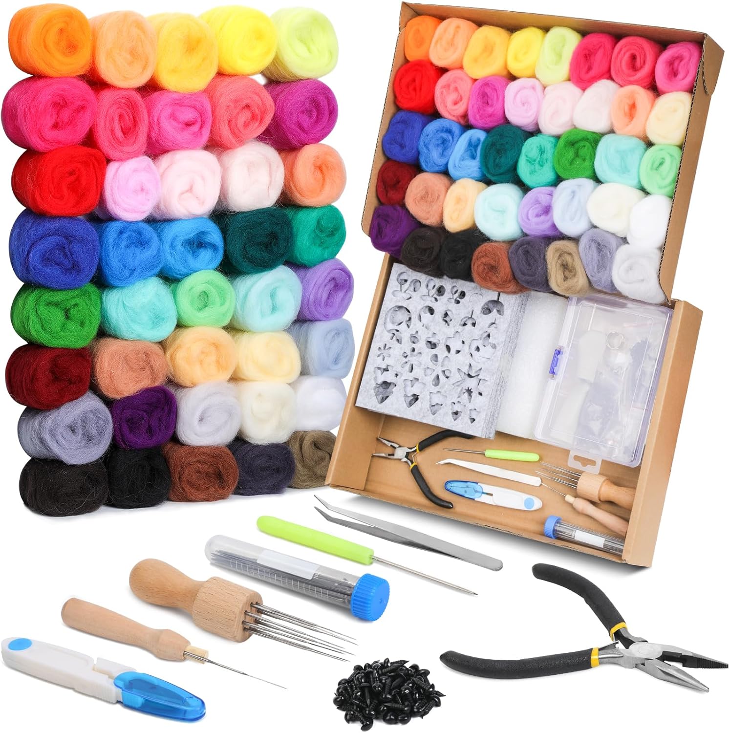Mayboos Needle Felting Starter Kit,Wool Roving 40 Colors Set, Wool Felt Tools wi...