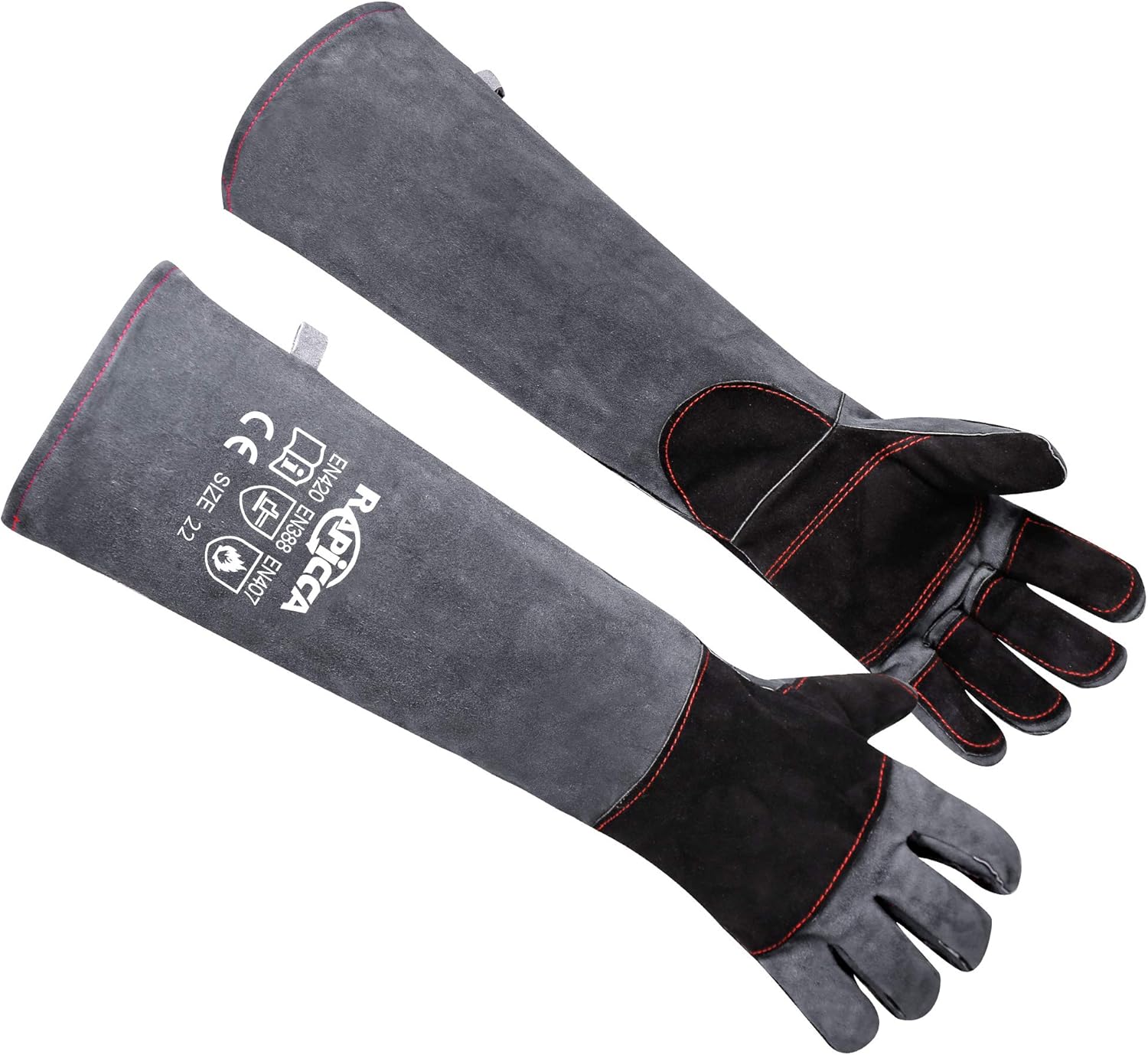 RAPICCA Animal Handling Gloves Bite Proof Reinforced Leather Padding Dog,Cat Scr...