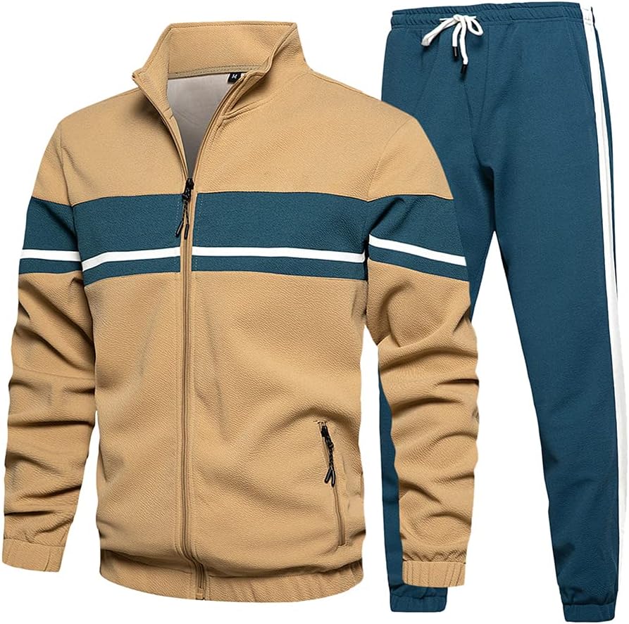 LBL Men's Sweat Suit 2 Piece Outfit Casual Contrast Sports Jogging Tracksuits Se...