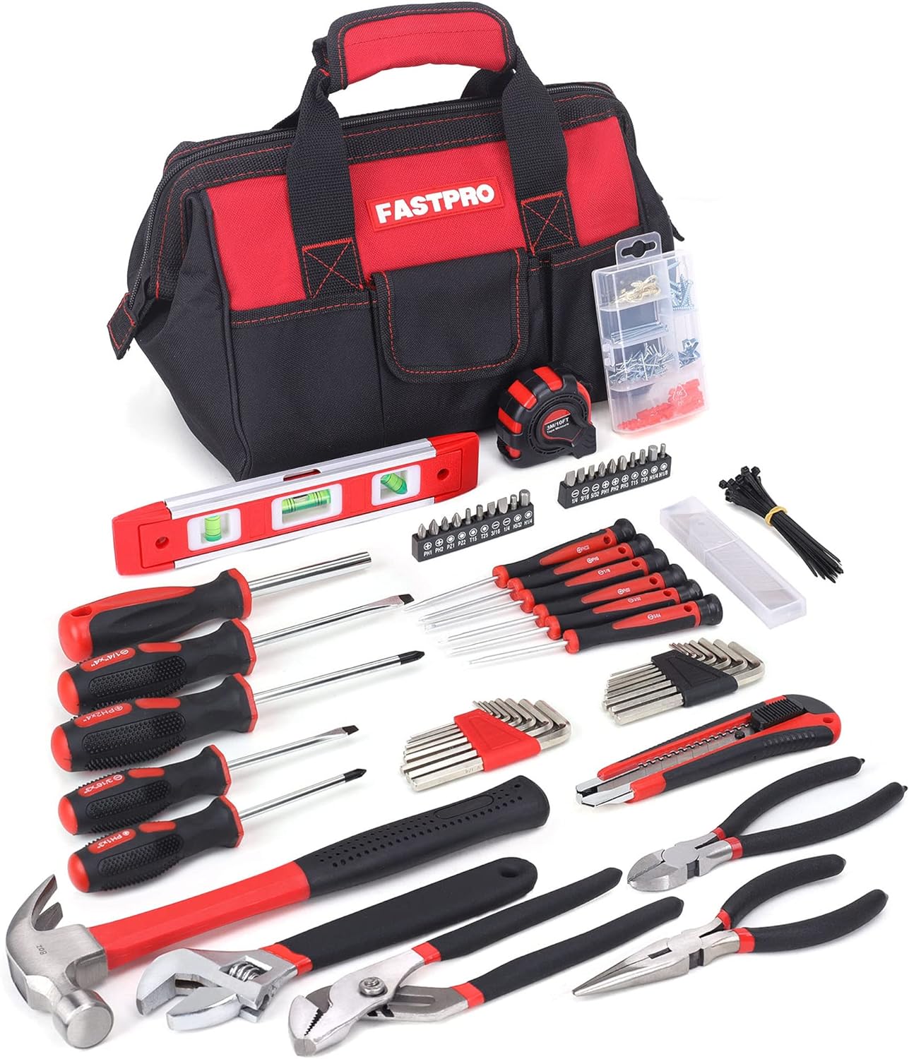 FASTPRO 215-Piece Home Repairing Tool Set with 12-Inch Wide Mouth Open Storage B...