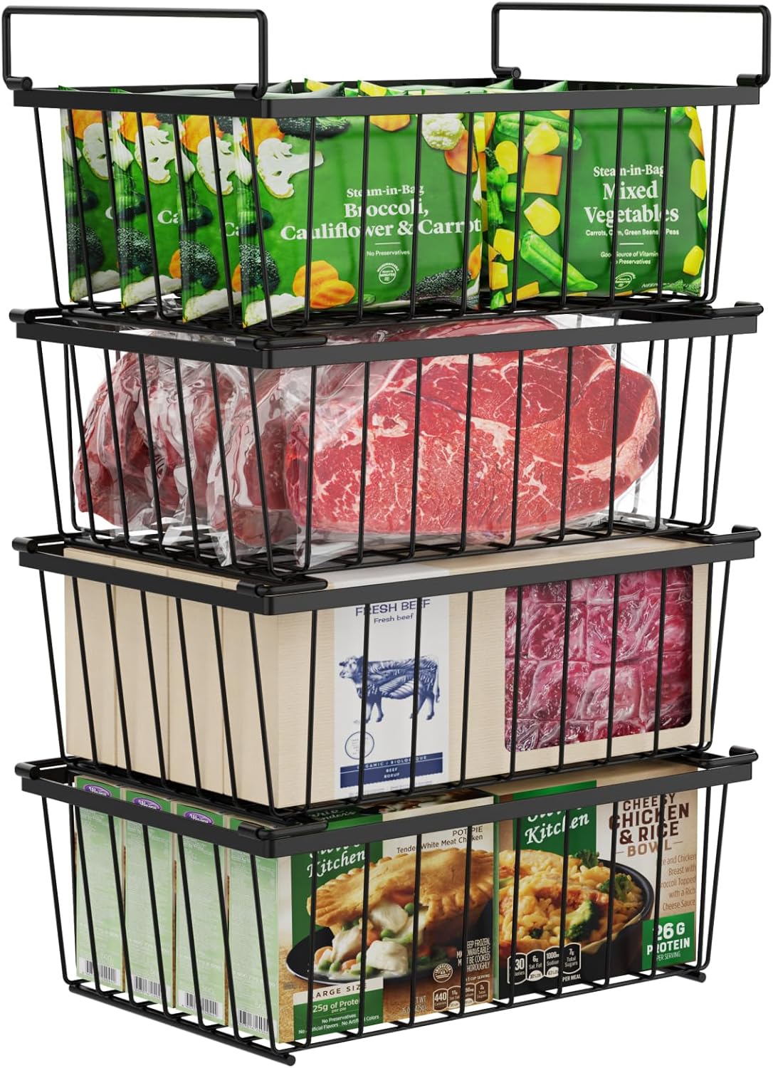 iSPECLE Freezer Organizer Bins - 4 Pack Stackable Chest Freezer Organizer for 5...