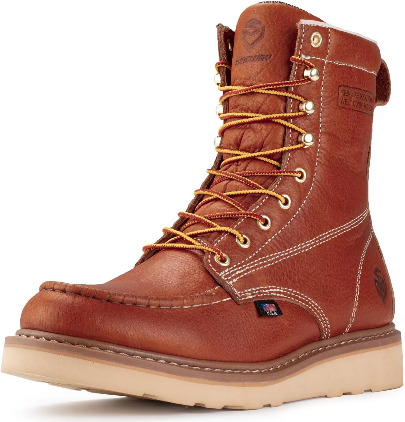 SUREWAY 8” Wedge Moc Toe Work Boots for Men - Soft Toe, Premium Full-Grain Leath...