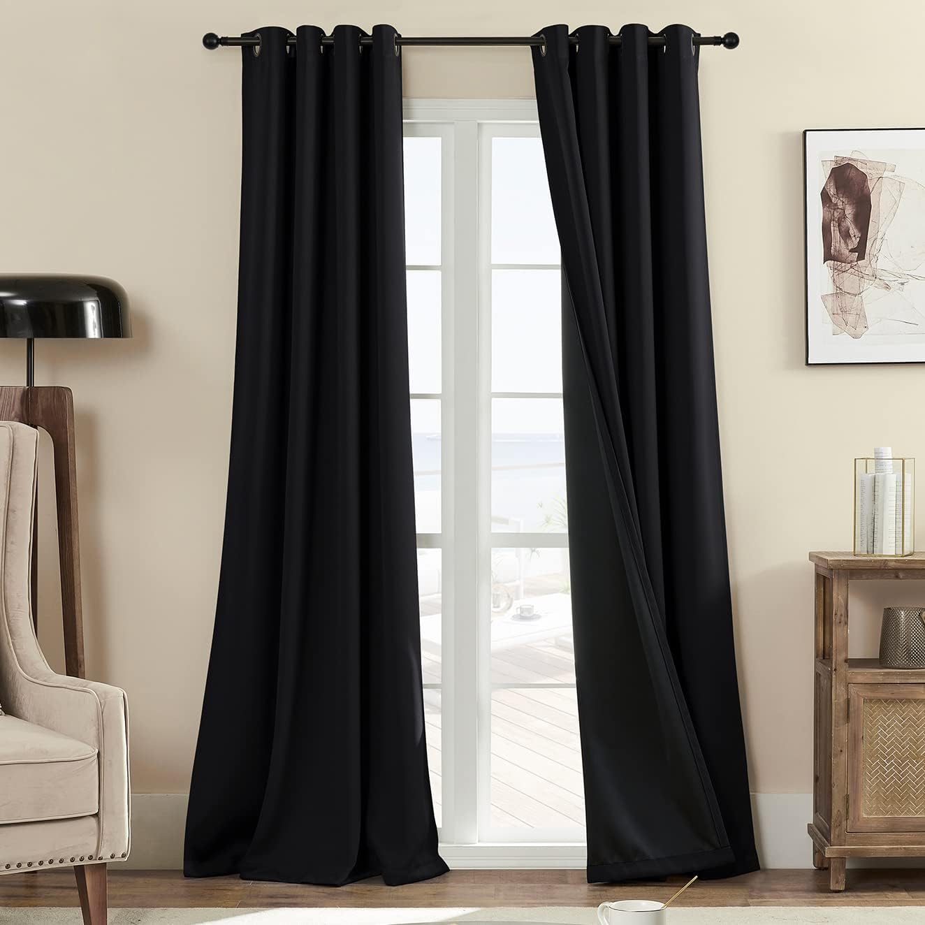 100% Blackout 340 GSM Curtains , 84 inches 2 panel sets, Heat and Full light Blo...