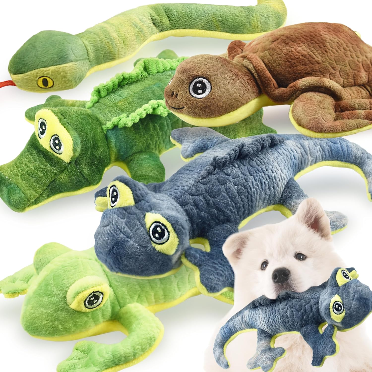 Stuffed Animal Dog Toys, 5 Pack Tough Squeaky Dog Toys, Plush Toys Assortment, G...