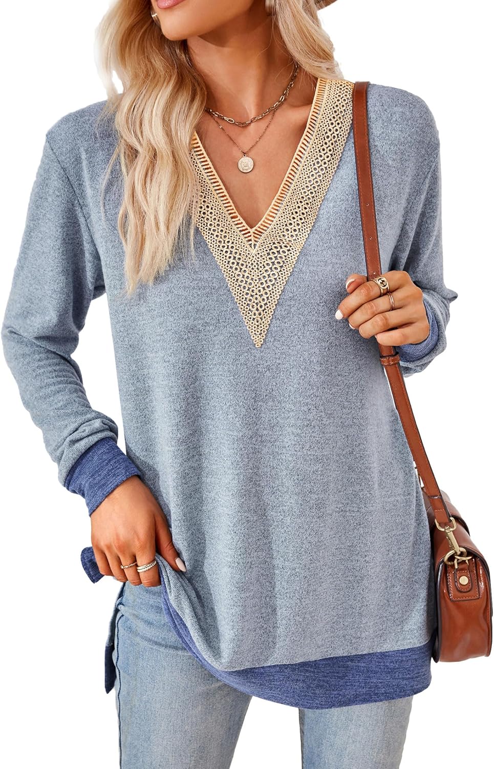 **Best iChunhua Womens V Neck Lace Trim Lightweight Jumpers, High-Quality Soft W...