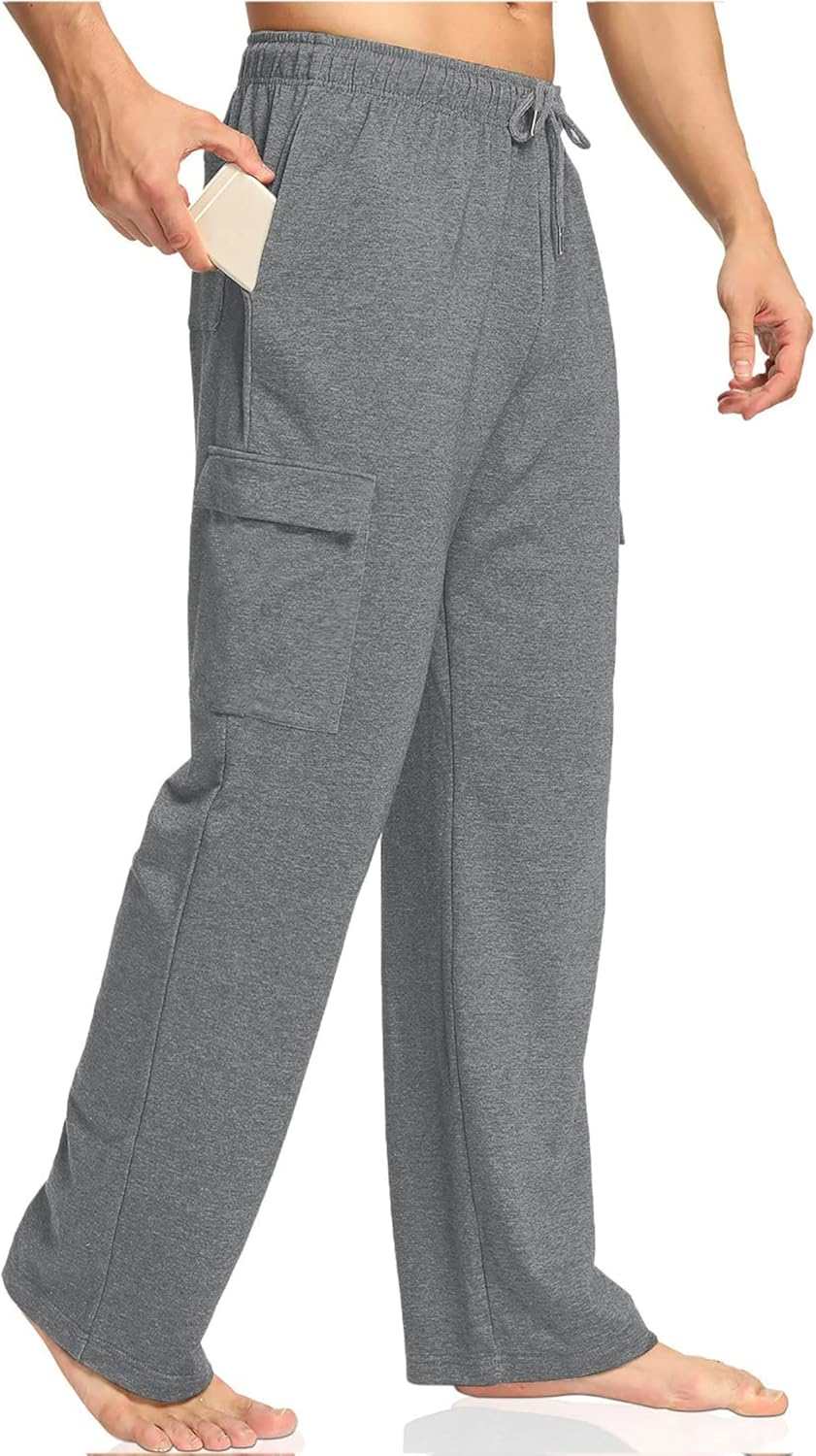 Deyeek Men's Cargo Sweatpants Open Bottom Baggy Sweat Pants for Mens Straight Le...