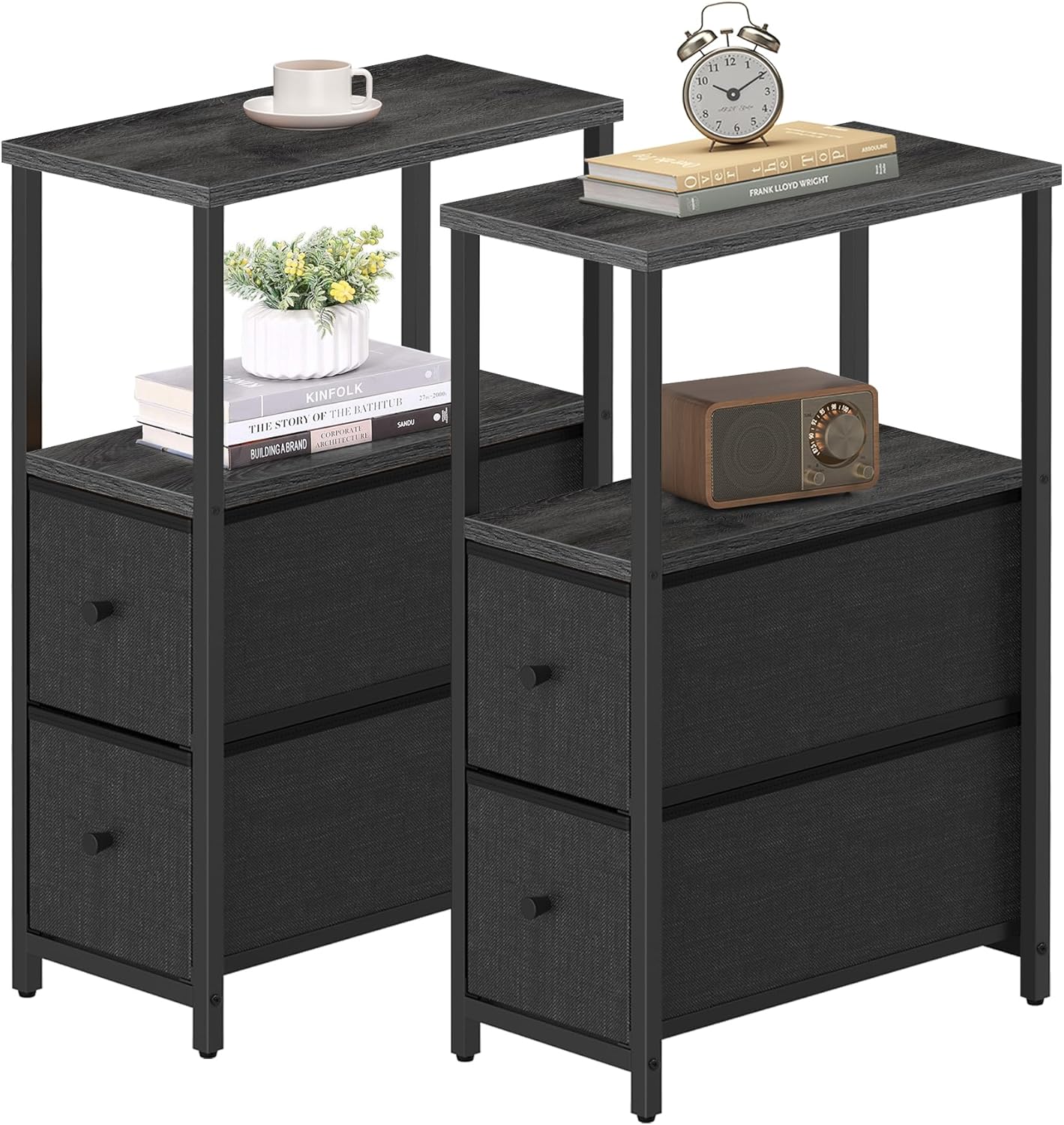 TUTOTAK Small Narrow End Table, Set of 2, Side Table, Nightstand with 2 Cloth Dr...