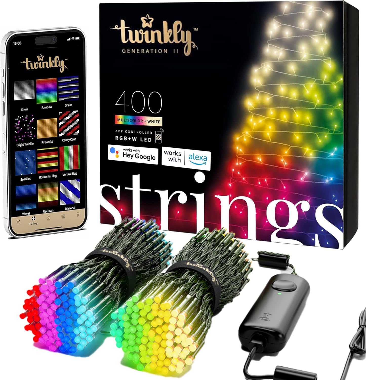 Twinkly Strings 400 LED RGB+White, LED Light String, in- and Outdoor Smart Multi...