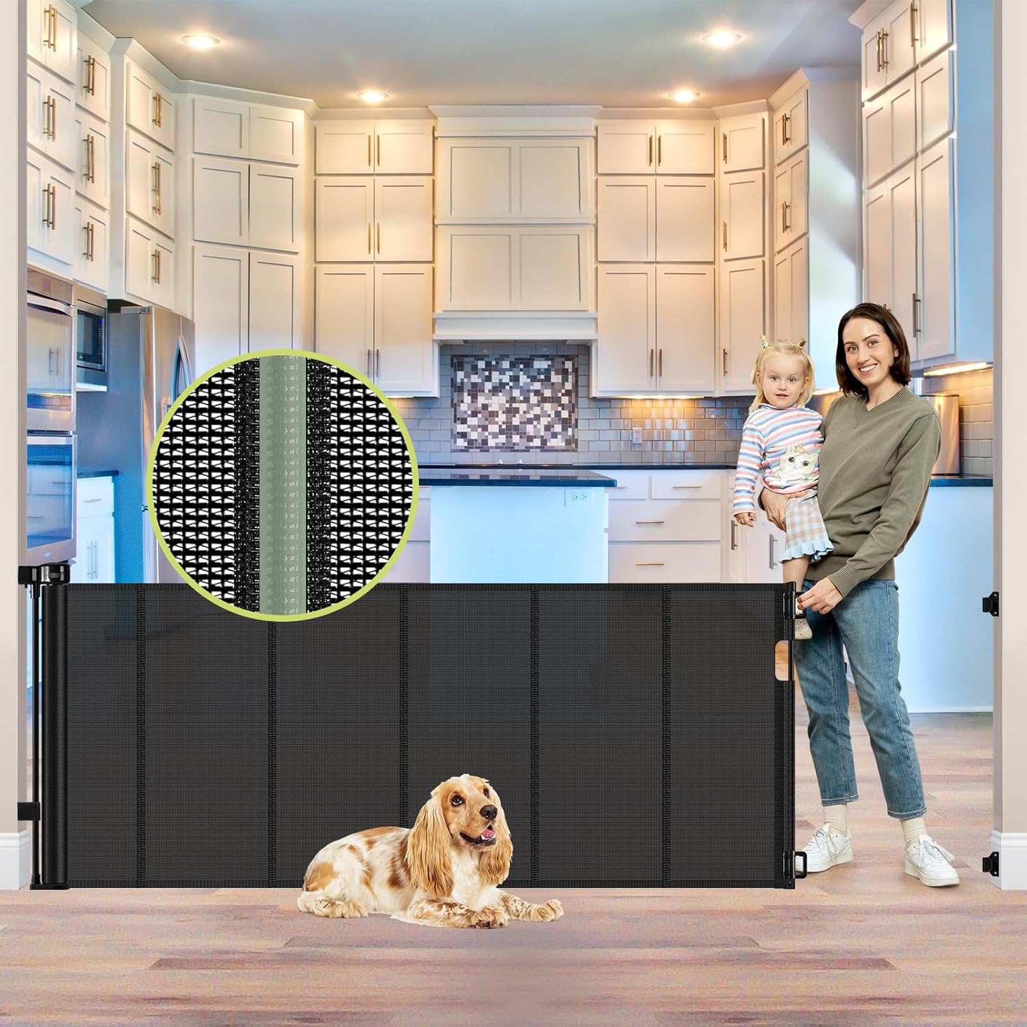 Reinforcement Strip Design 80 Inch Retractable Baby Gates Extra Wide Baby Gate f...