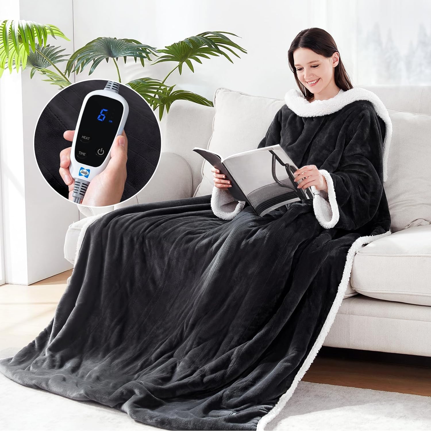 SEALY Electric Blanket Wearable with Foot Pocket, Electric Snuggle Blanket with...