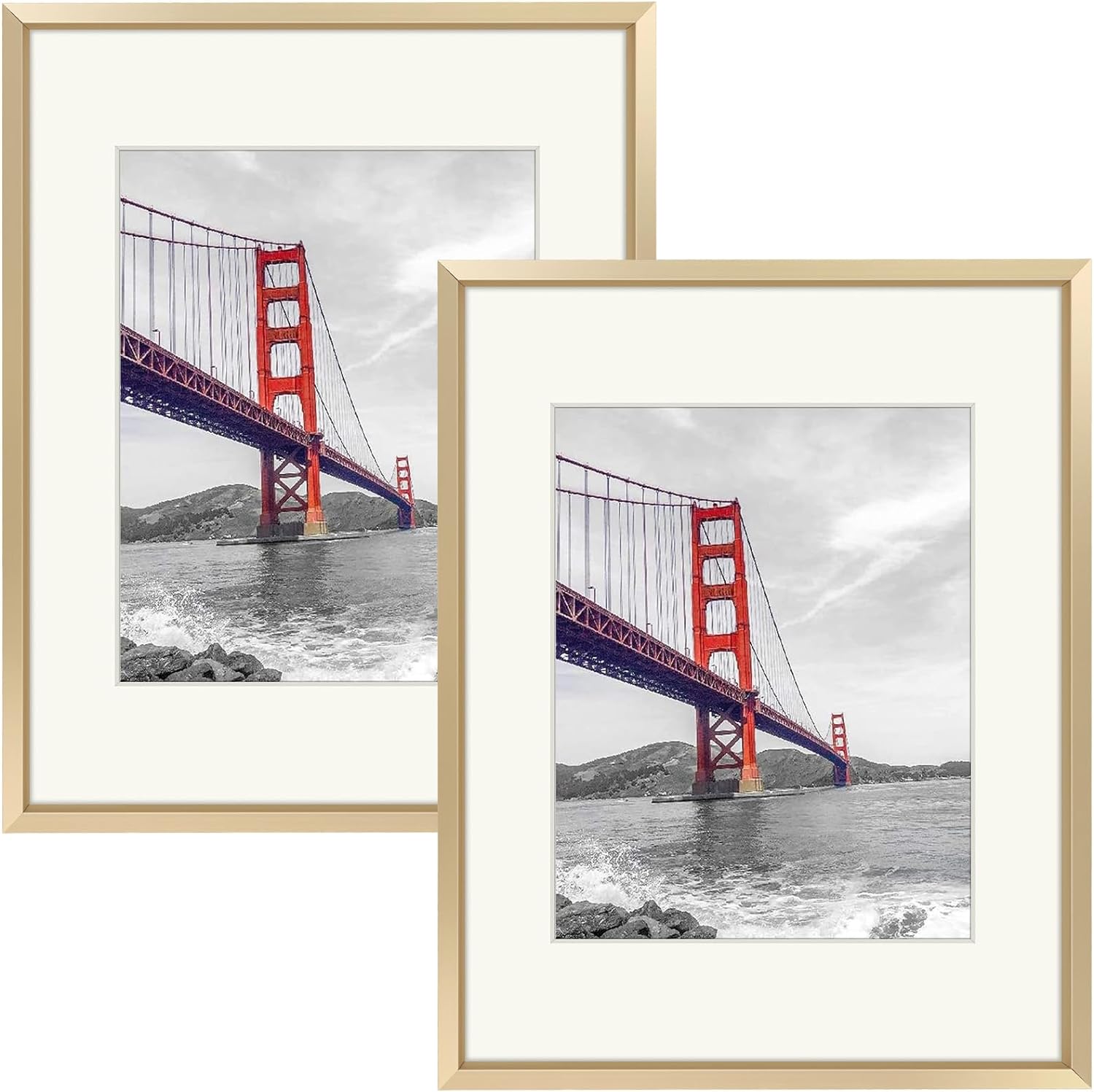 Frametory, 11X14 Aluminum Photo Frame with Ivory Color Mat for 8X10 Picture & Re...