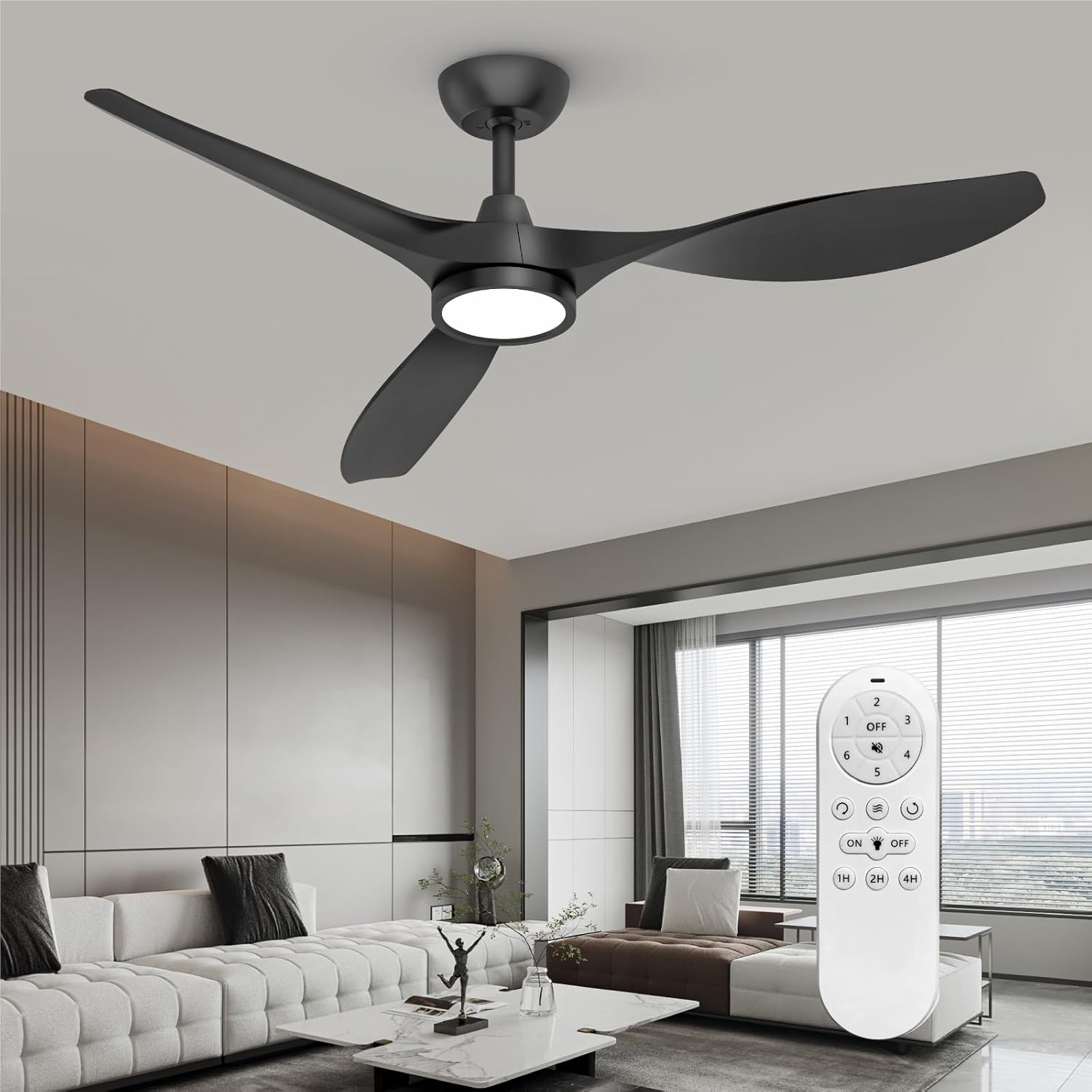Ceiling Fans with Lights and Remote, 52 Inch Large Airflow Indoor Ceiling Fans w...