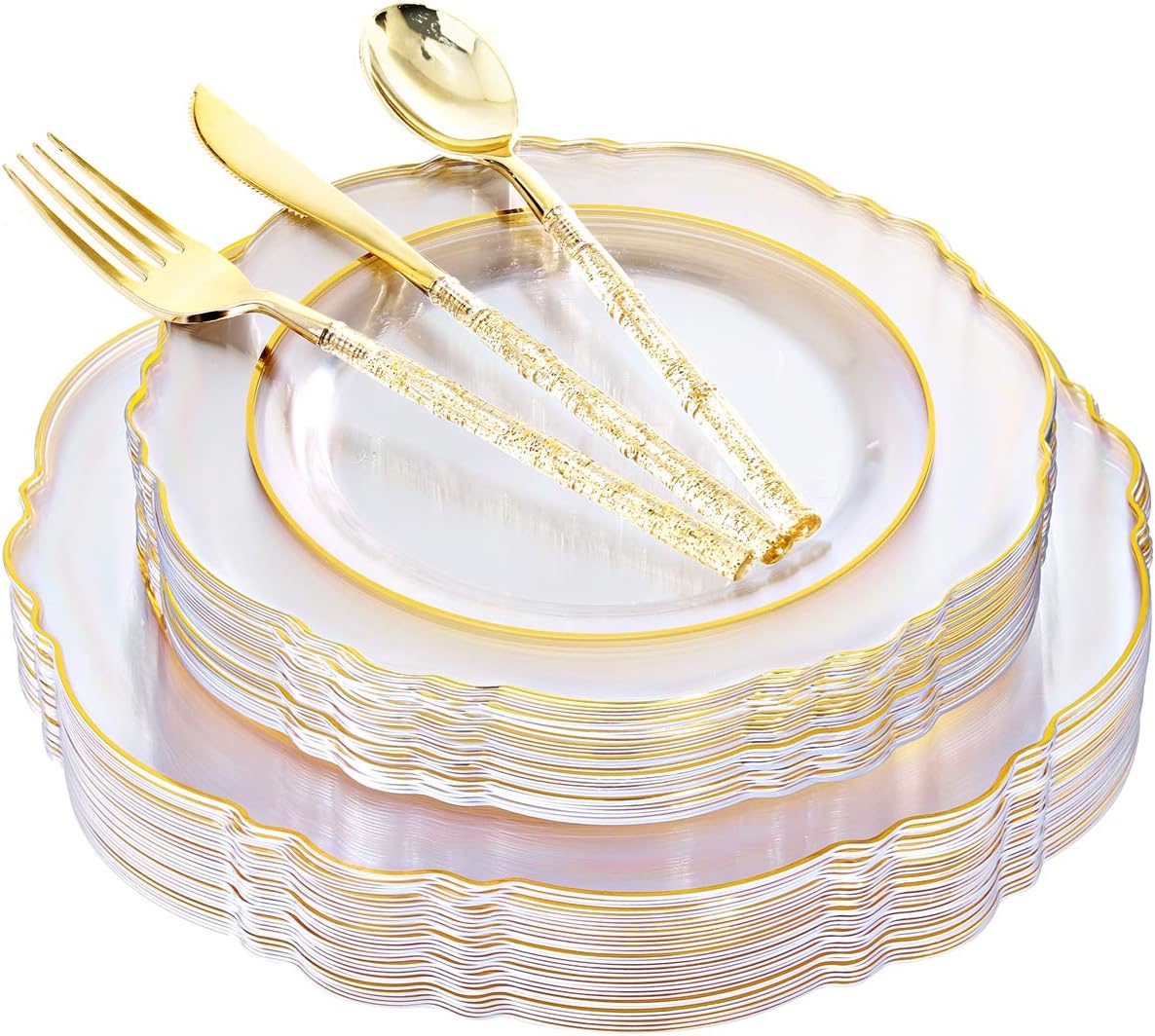 Liacere 150PCS Clear Gold Plastic Plates & Disposable Gold Plastic Silverware wi...