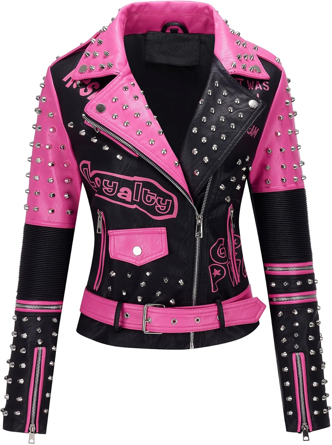 RISISSIDA Women Faux Leather Jacket Studded Rivet Spring Fall Winter Fashion, Mo...