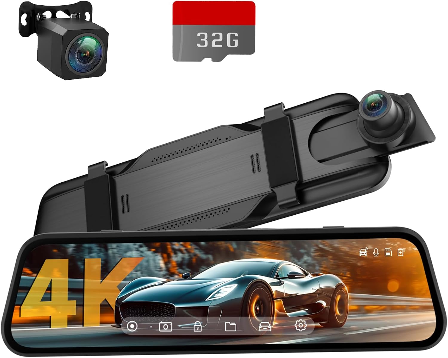 4K Rear View Mirror Camera, 10'' Mirror Dash Cam with 1080P Rear Camera, Dash Ca...