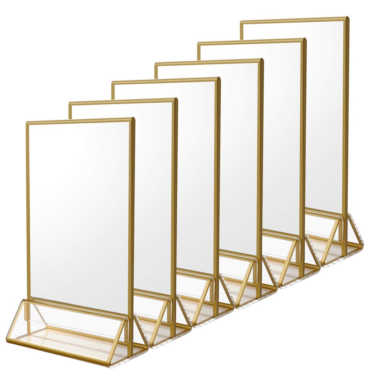 NIUBEE 6Pack 4 x 6 Clear Acrylic Sign Holder with Gold Borders and Vertical Stan...