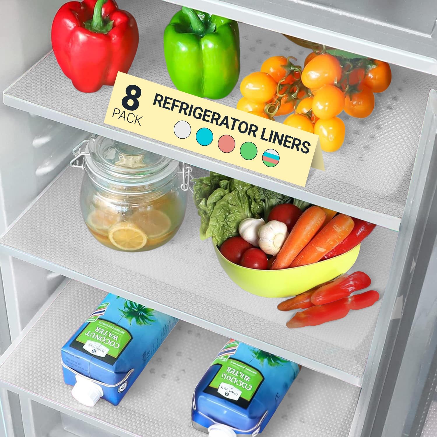 Refrigerator Liners for Shelves (8 Pack) by Linda’s Essentials - Easy to Clean F...