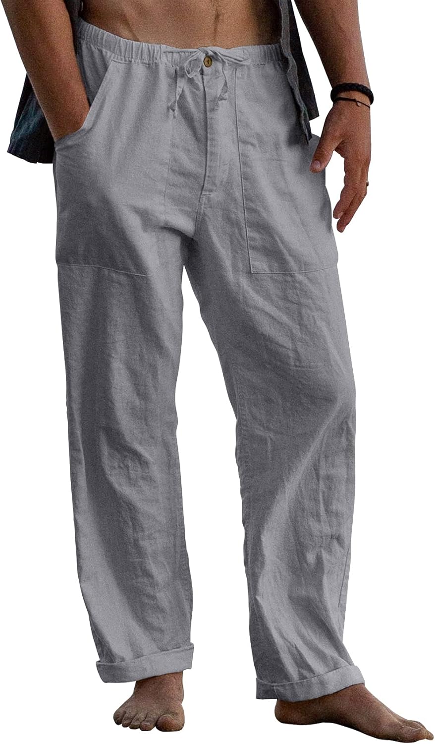 Gafeng Mens Linen Pants Yoga Beach Loose Fit Casual Summer Elastic Waist Drawstr...
