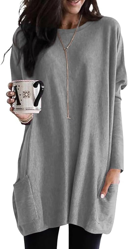 Poetsky Fall Womens Tunic or Tops to Wear with Leggings Long Sleeve Casual Long...