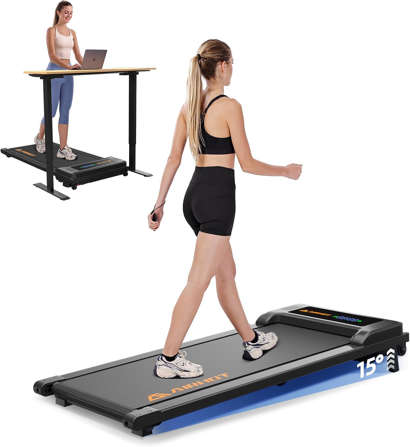 Walking Pad Treadmill, 2.5HP Under Desk Treadmill with Remote Control & LED Disp...