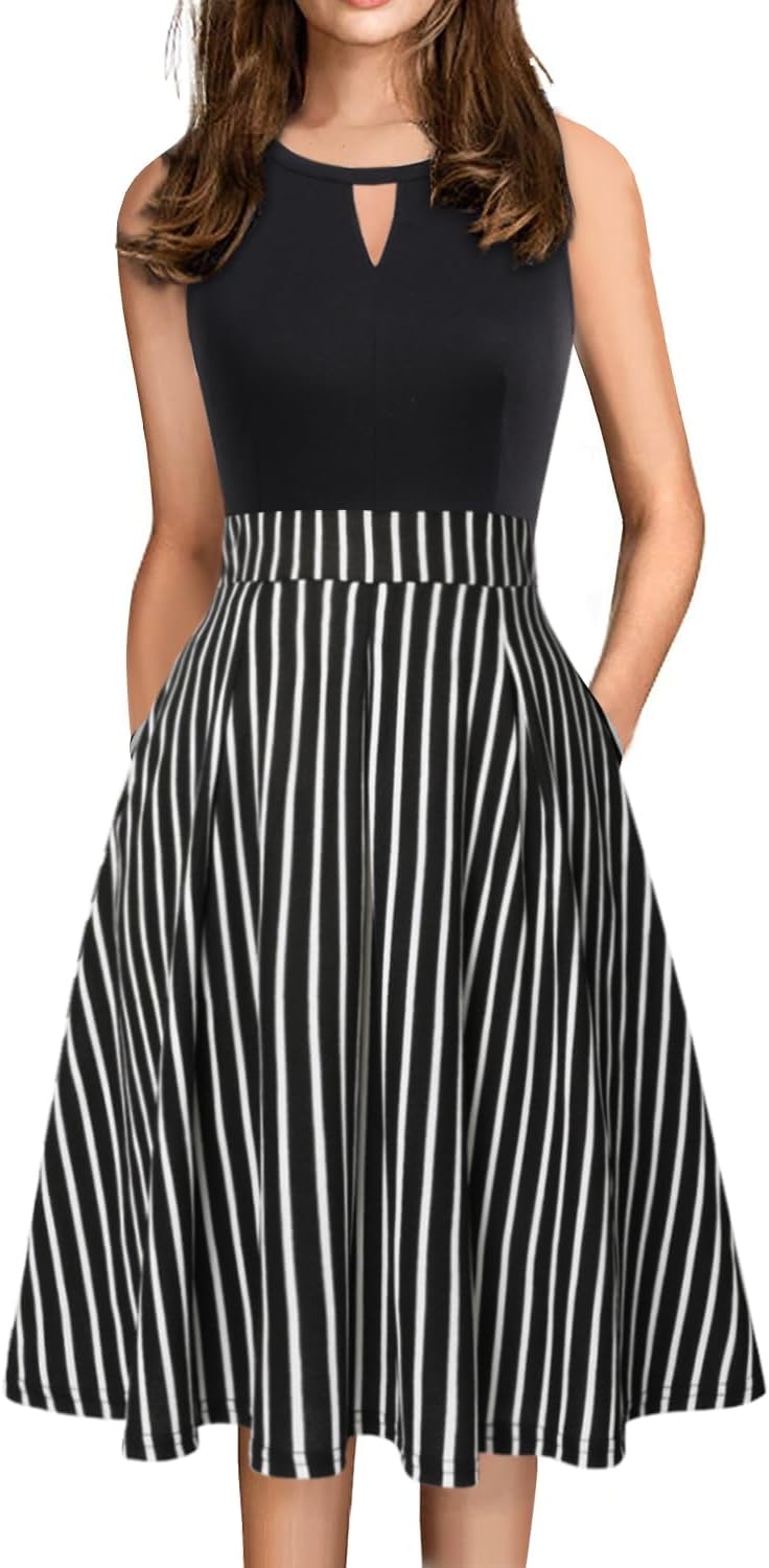 Sureple Women's Retro Sleeveless Swing Casual Work Summer Party Dress with Pocke...