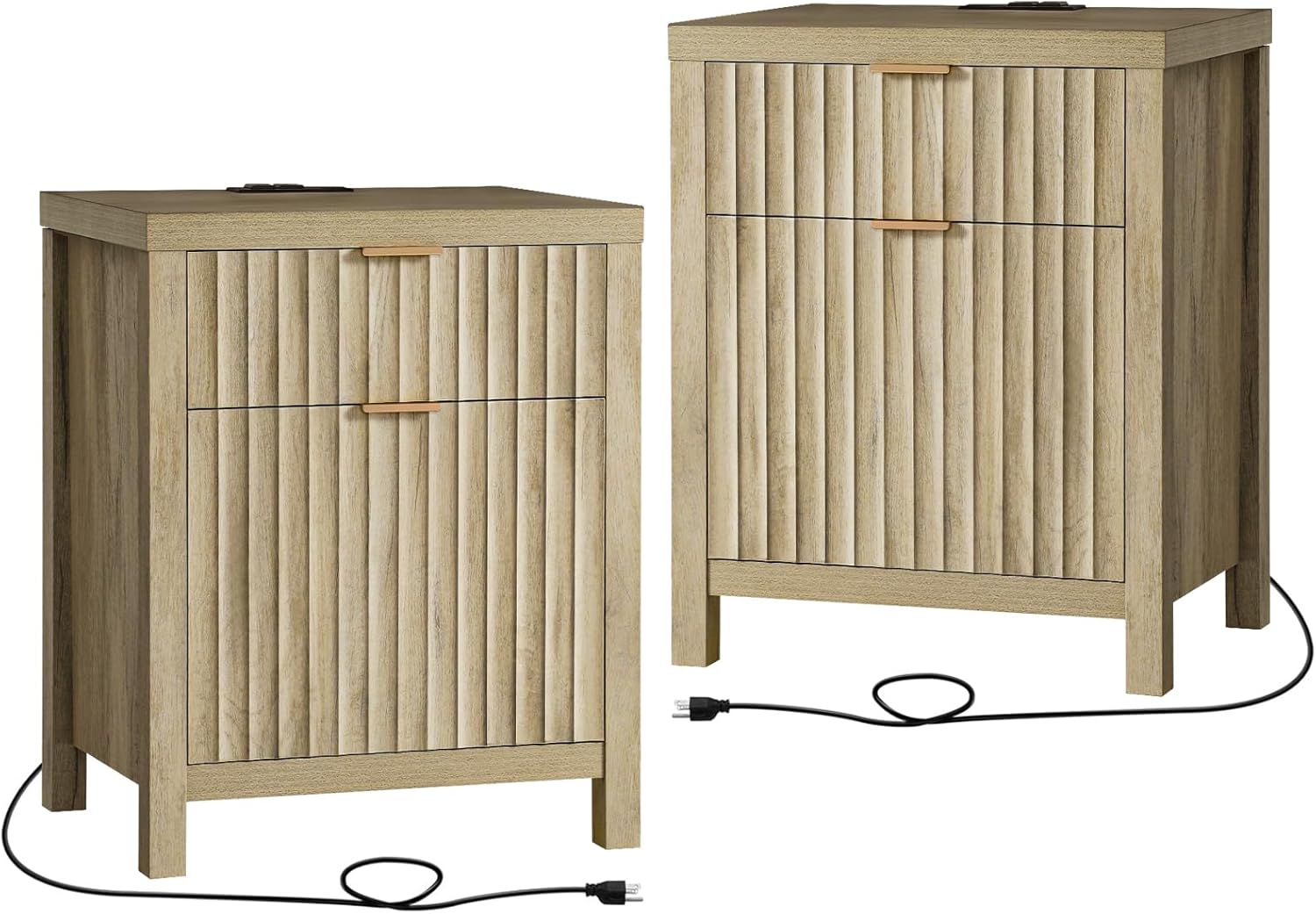 Oxford 2 Drawer Nightstand, End Table with Charging Station, Night Stand with Fl...