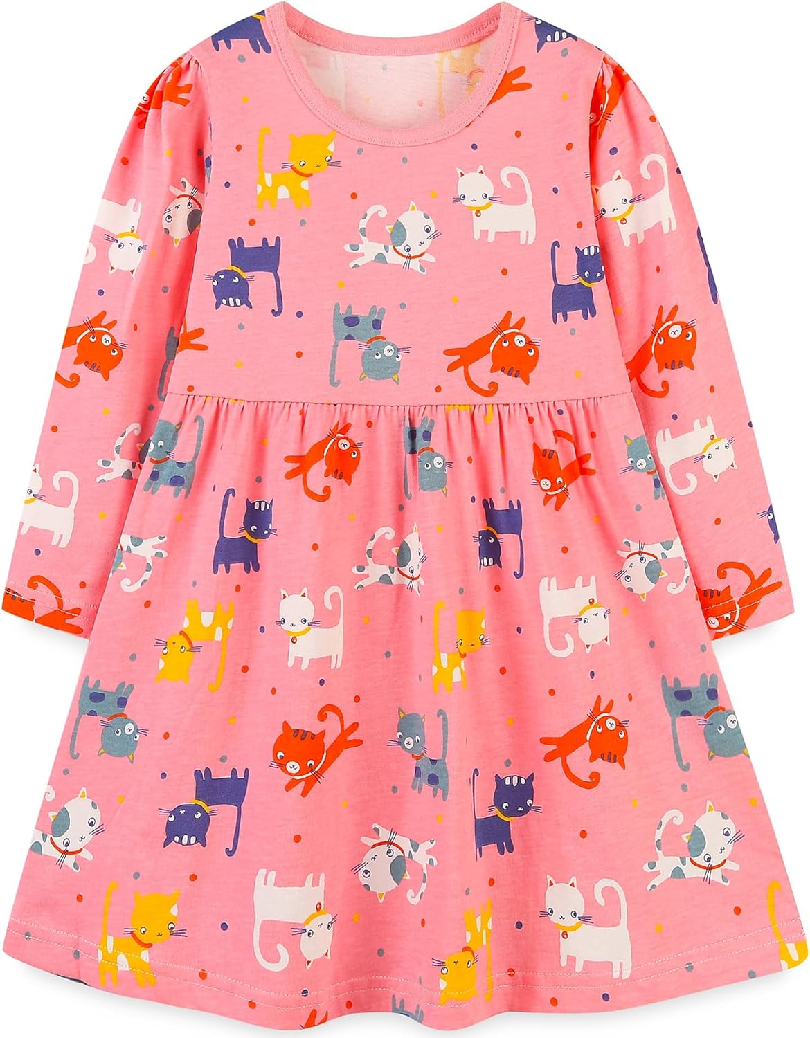 Bumeex Toddler Girl's Long Sleeve Dresses 2-7Y 6 Years Pink Cat