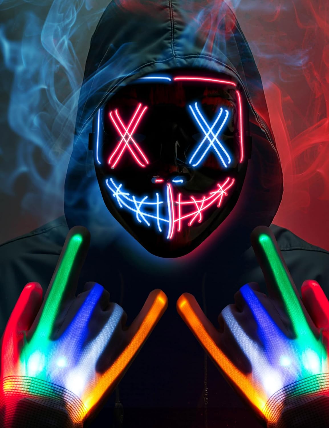 HOPOCO Halloween Mask Skeleton Gloves Set, LED Purge Mask for Festival, Cosplay,...
