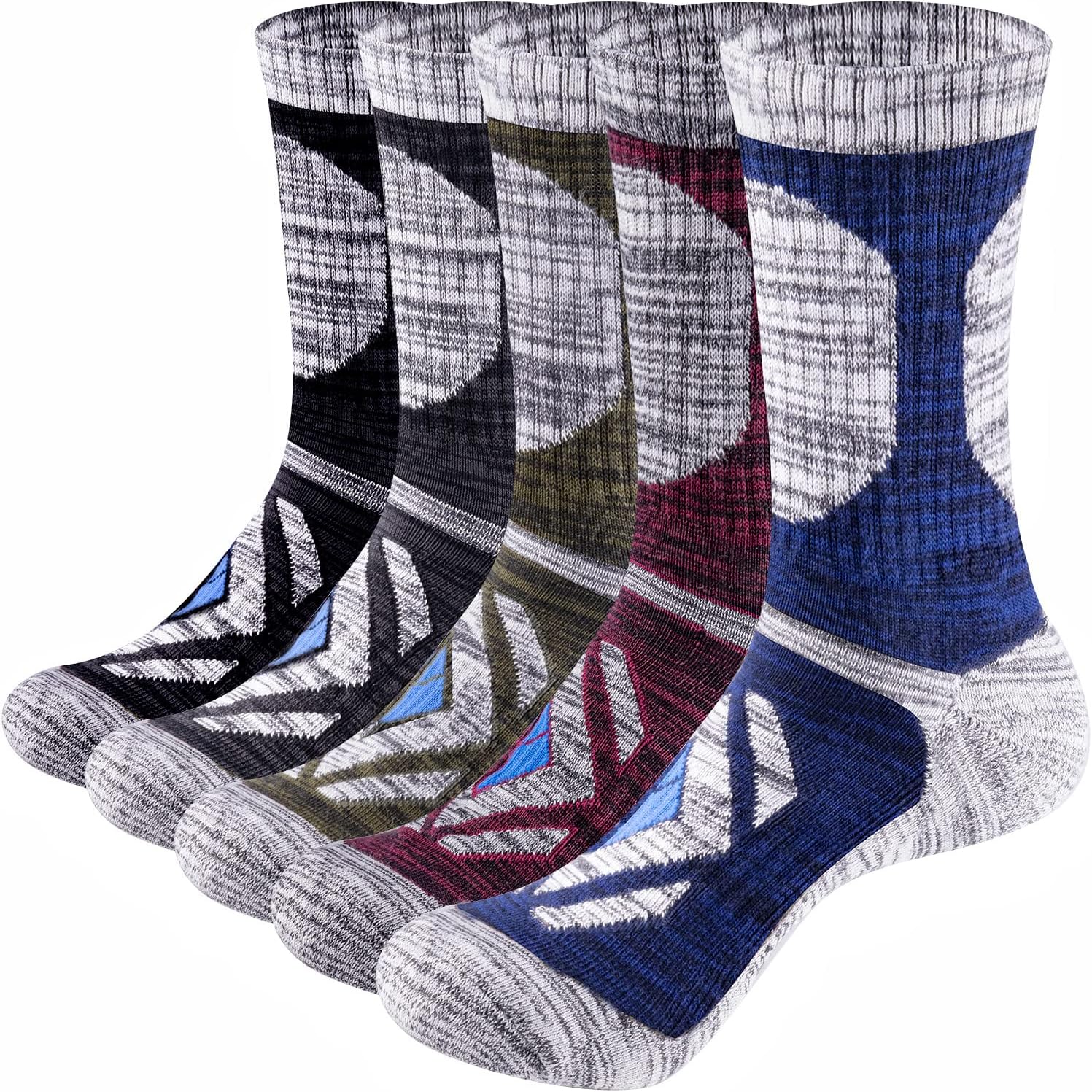 OUYJIA 5 Pairs Men's Cotton Cushioned Work Boot Socks Breathable Walking Moistur...