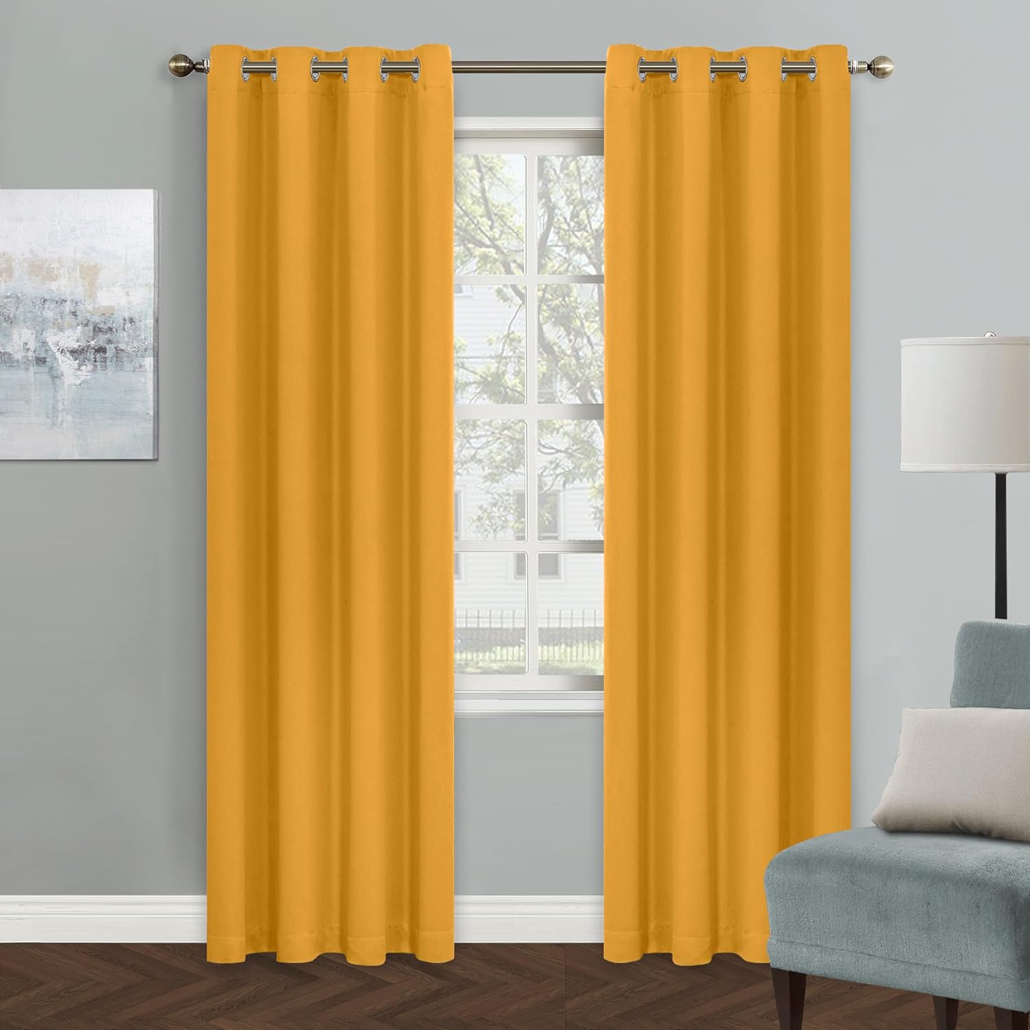 MYSKY HOME Yellow Blackout Curtains for Living Room Bedroom Curtains 84 Inches L...