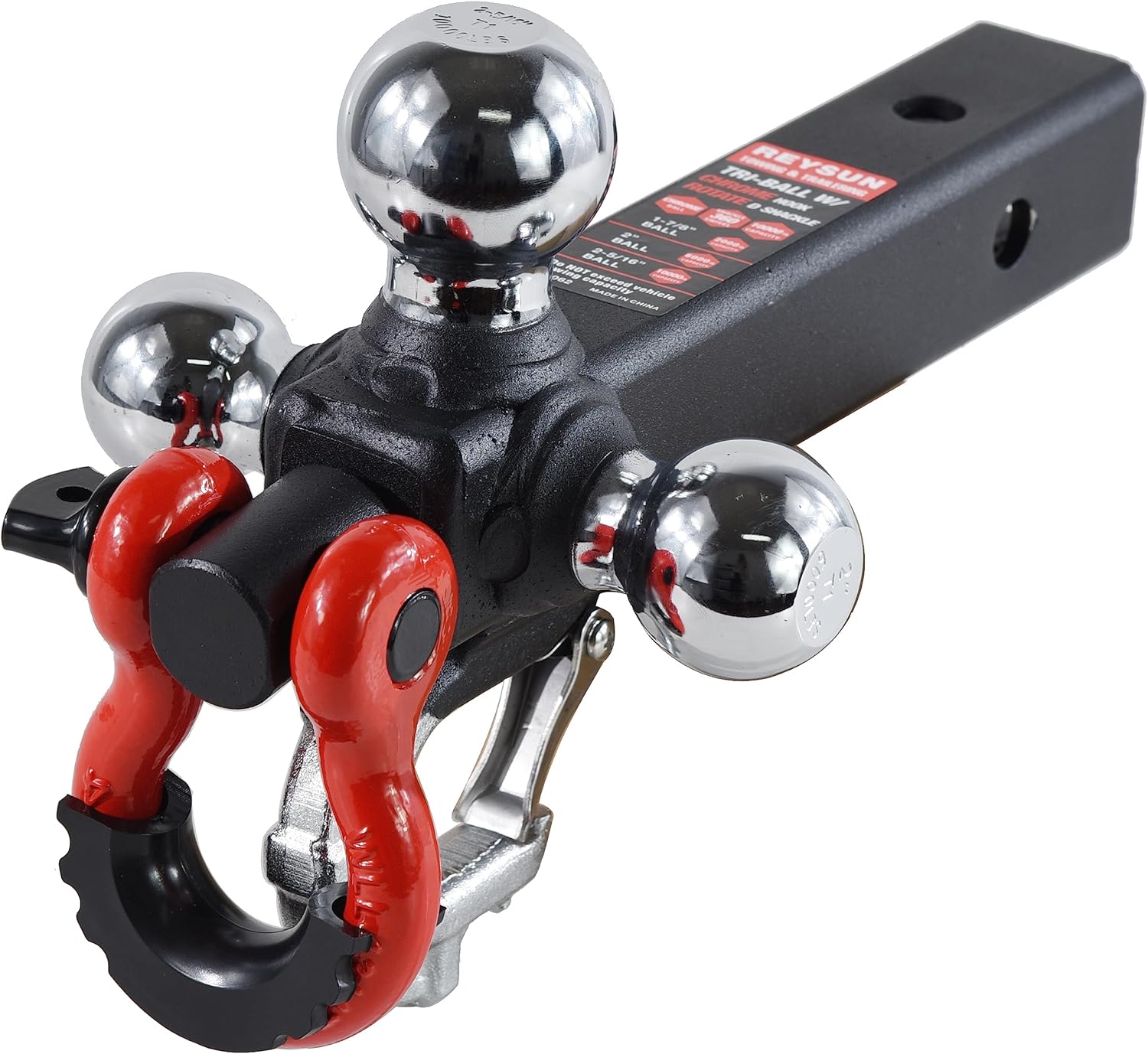 864062 REYSUN Trailer Hitch Recovery Shackle Hitch Tri-Ball Mount, Swivel Tow Sh...